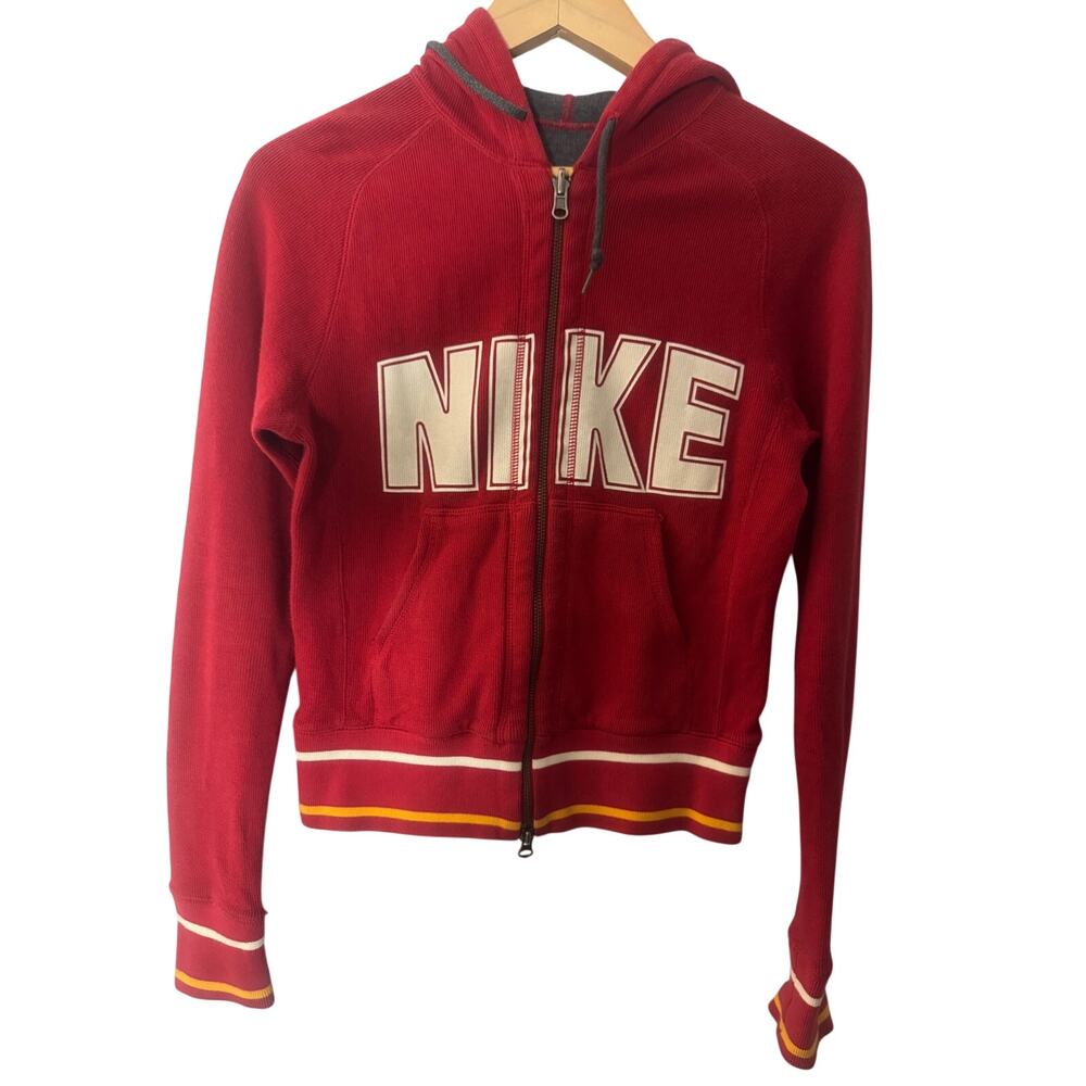 Vintage Nike Sportswear Spellout Zip Hoodie Red Orange Swoosh Varsity Small